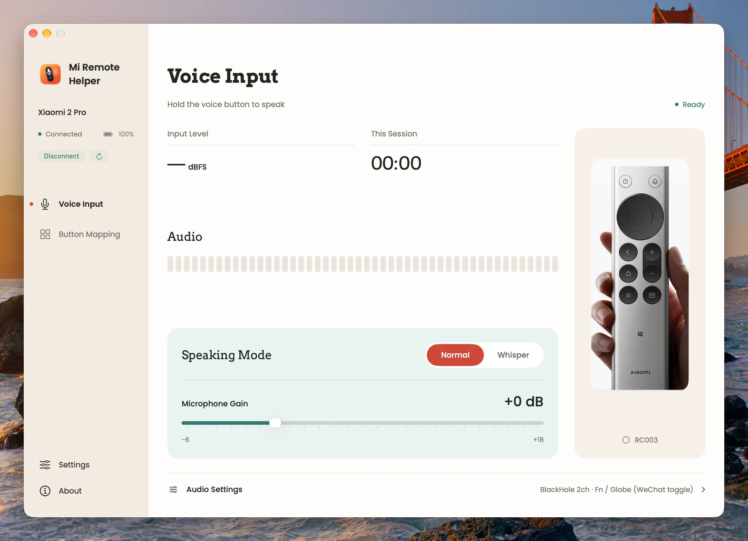 Mi Remote Helper voice input window in English